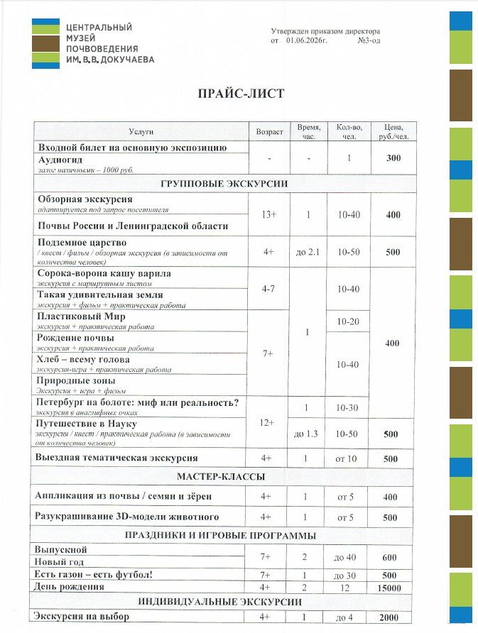 Прайс-лист 2026. ЦМП им. В.В. Докучаева